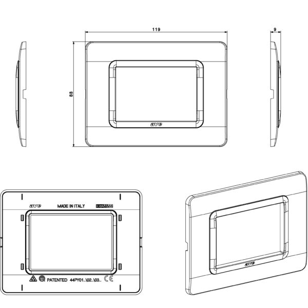 Placca Tecnopolimero S44 3 Moduli Bianco - immagine 2