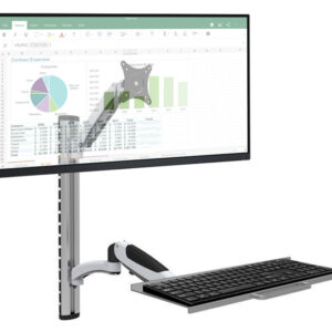 Postazione di lavoro a parete con supporto monitor e ripiano tastiera estensibile