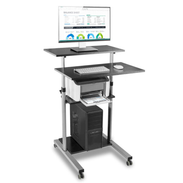 Postazione di Lavoro Carrello PC Laptop con Mensole Altezza Regolabile - immagine 2