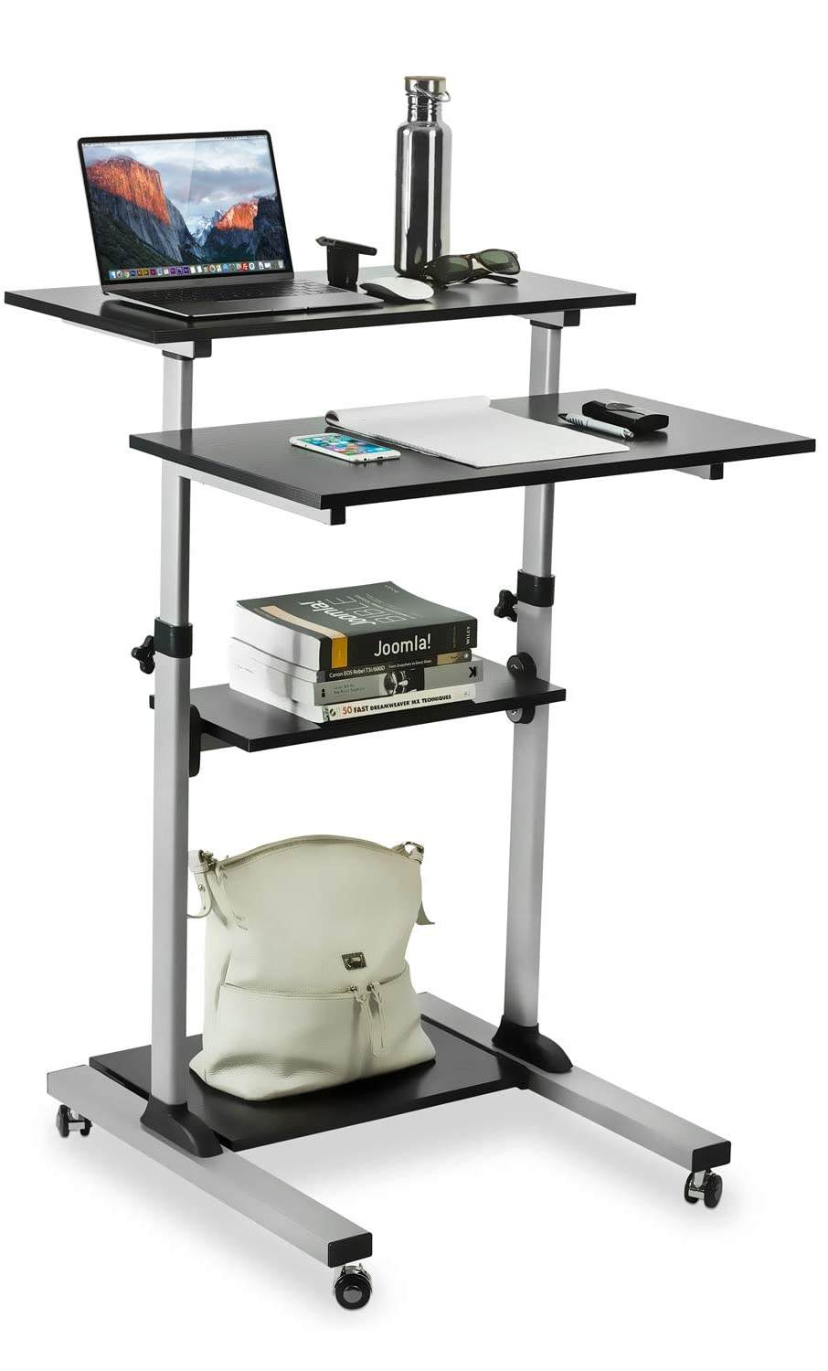 Postazione di Lavoro Carrello PC Laptop con Mensole Altezza Regolabile - immagine 9