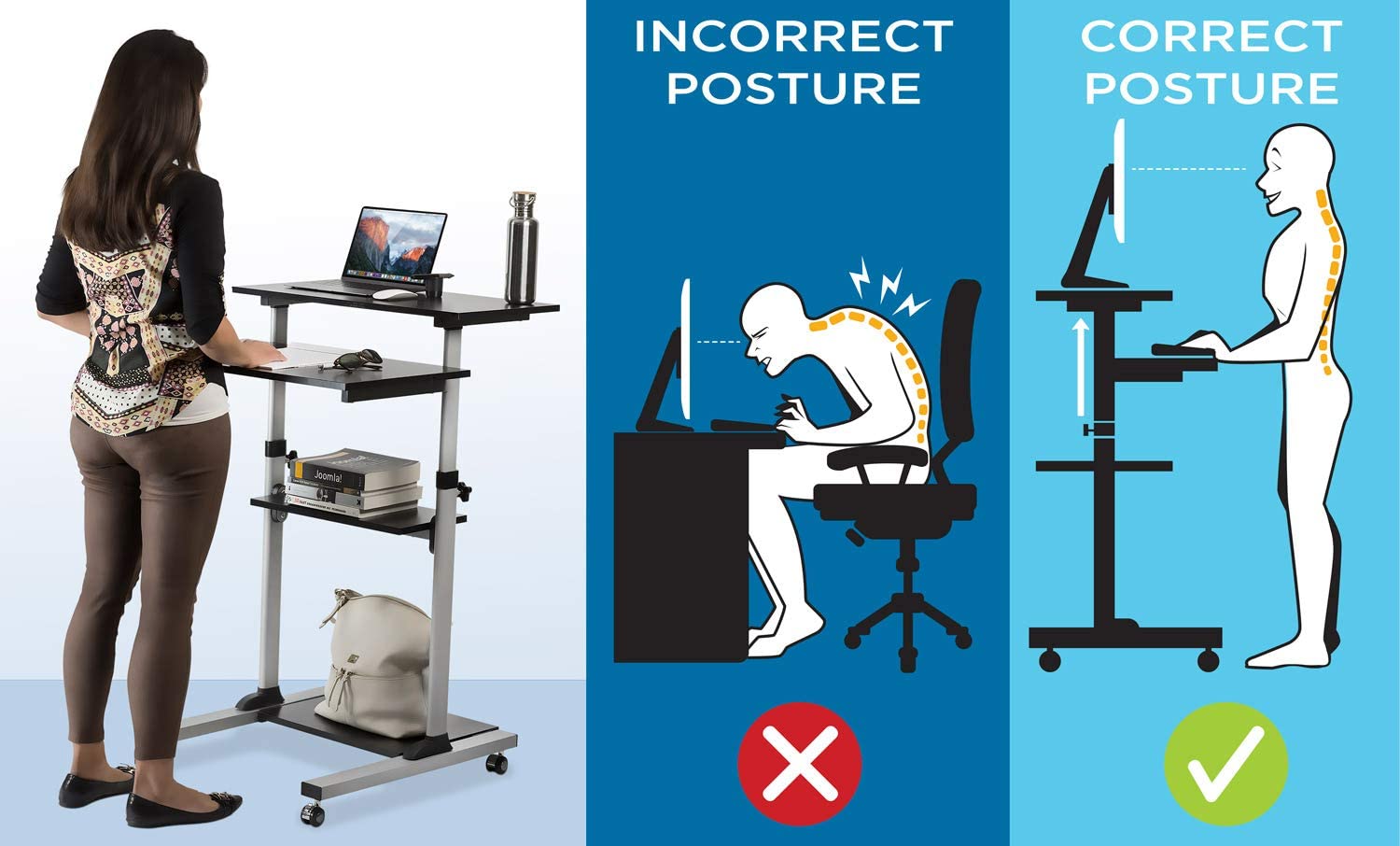 Postazione di Lavoro Carrello PC Laptop con Mensole Altezza Regolabile - immagine 10