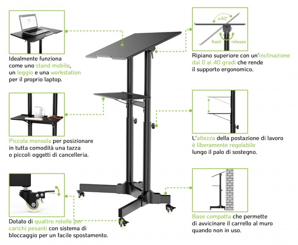 Postazione di Lavoro Supporto Laptop con Mensola Altezza Regolabile - immagine 5