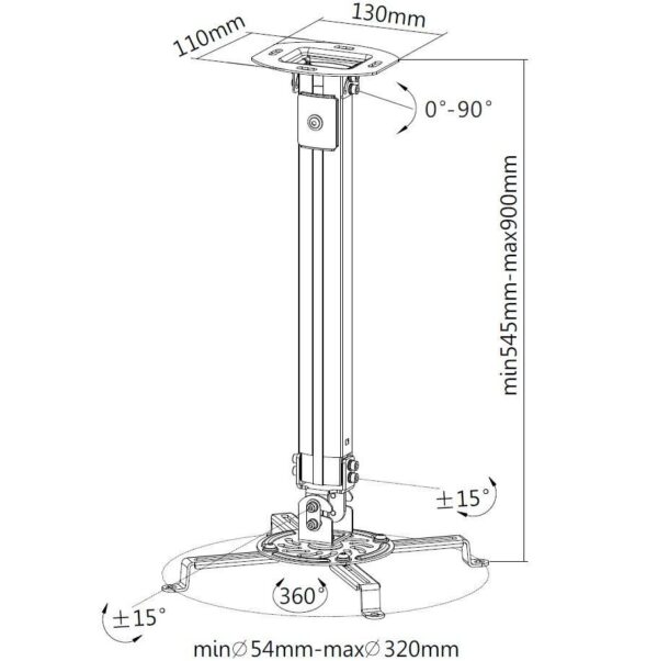 Supporto a Soffitto per Proiettori Estensione 545-900 mm Silver - immagine 3