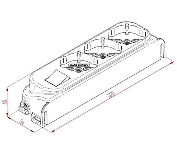 Presa Multipla a 3 Posti Italiana Bipasso con Interruttore Bianco - immagine 3