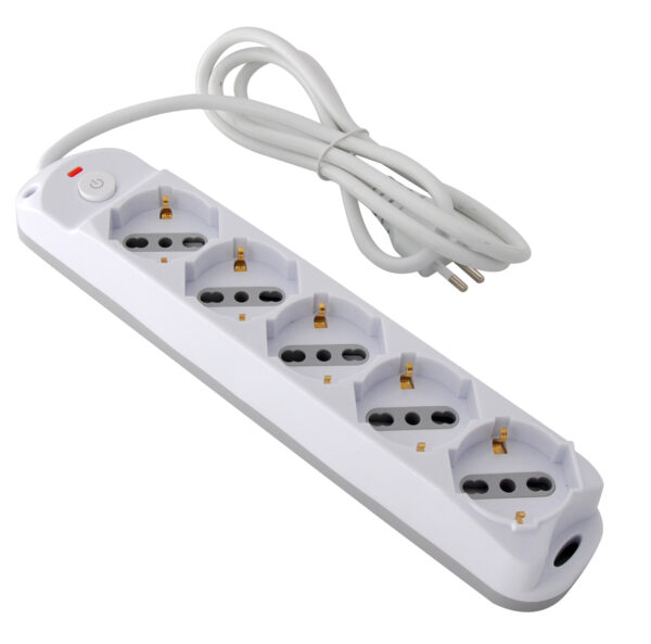 Presa Multipla a 5 Posti Italiana Bipasso/Schuko Spina 10A - immagine 2