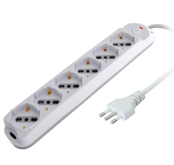 Presa Multipla a 6 Posti Italiana Bipasso/Schuko Spina 16A