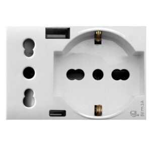 Domus S44 Presa Schuko Presa Italiana USB-A e USB-C™ 2P+T 10/16A 250V 3 Moduli Bianco Lucido, 44109015USB