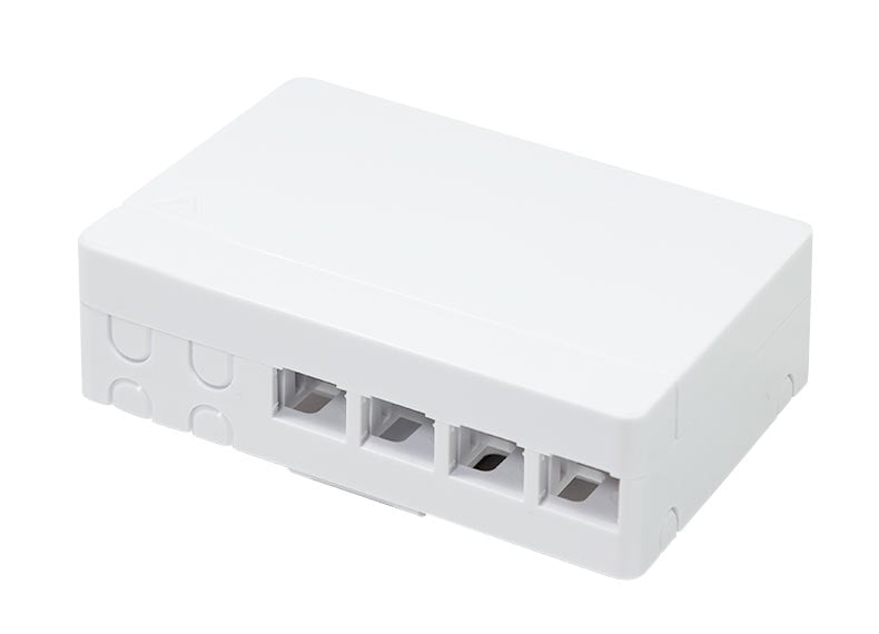 Scatola di connessione indoor FTTH per 4 fibre, 4 adattatori, IP20, muro o guida Din