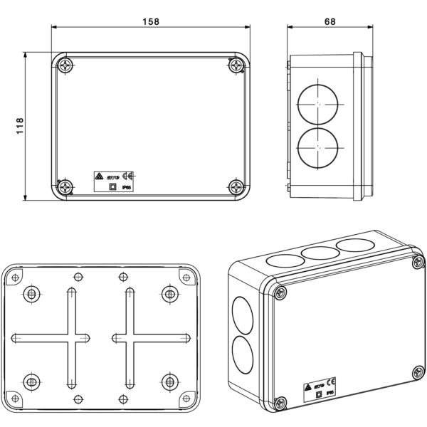 Scatola Rettangolare IP65 di Derivazione per Pareti Lisce 158x118 - immagine 2