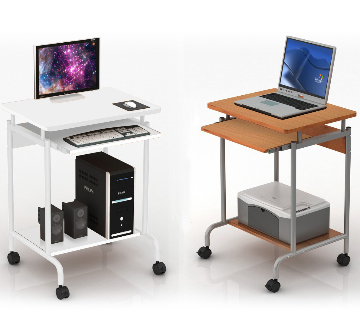 Scrivania Mobile ''Compact'' per Computer Ripiano Tastiera Scorrevole - immagine 5