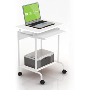 Scrivania Mobile ''Compact'' per Computer Ripiano Tastiera Scorrevole Bianco