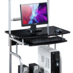 Scrivania Mobile per PC Stampante con Tastiera Estraibile Nero Lucido