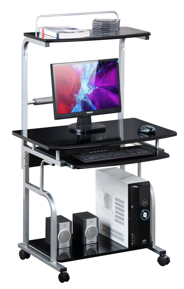 Scrivania Mobile per PC Stampante con Tastiera Estraibile Nero Lucido
