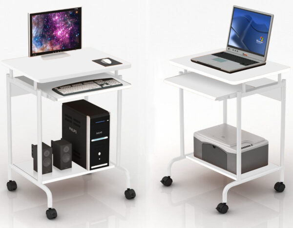 Scrivania Mobile ''Compact'' per Computer Ripiano Tastiera Scorrevole Bianco - immagine 4