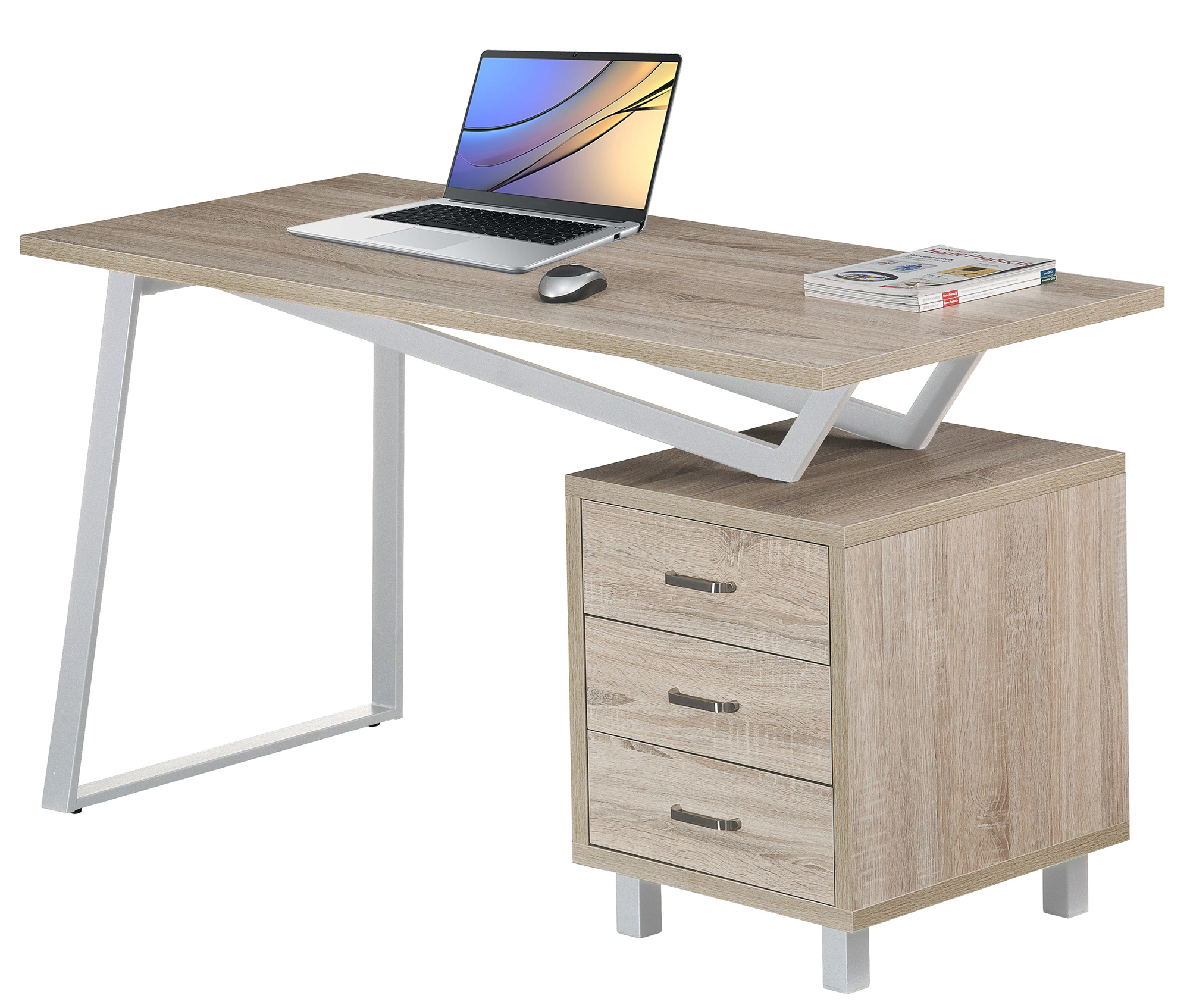 Scrivania per Computer dal Design Moderno con Tre Cassetti Quercia - immagine 2