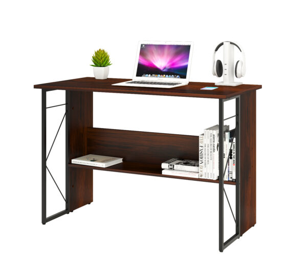Scrivania per Computer Scrittoio Salvaspazio in Stile Industriale con Struttura Acciaio e Legno Marrone - immagine 9