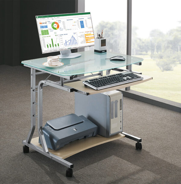 Scrivania per PC Compatta in Metallo e Vetro con Ruote - immagine 4