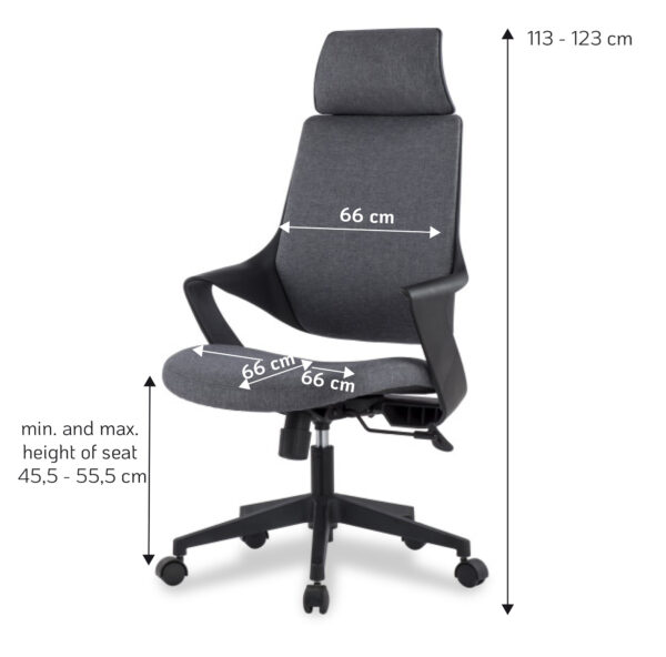Sedia per Ufficio con Schienale Alto Design Moderno Grigio - immagine 3