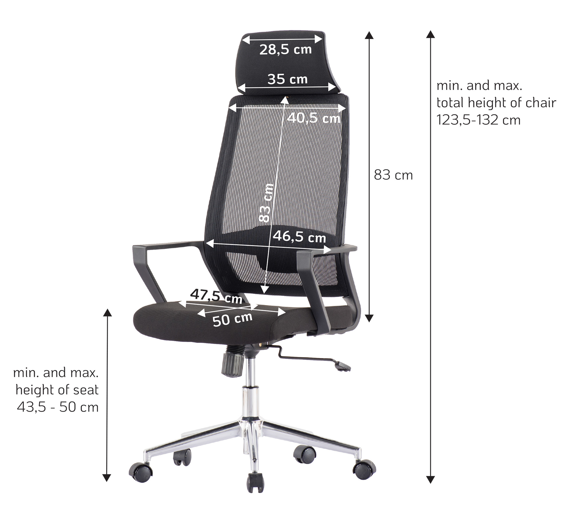 Sedia per Ufficio con Schienale Alto e Base Cromata Nero - immagine 3