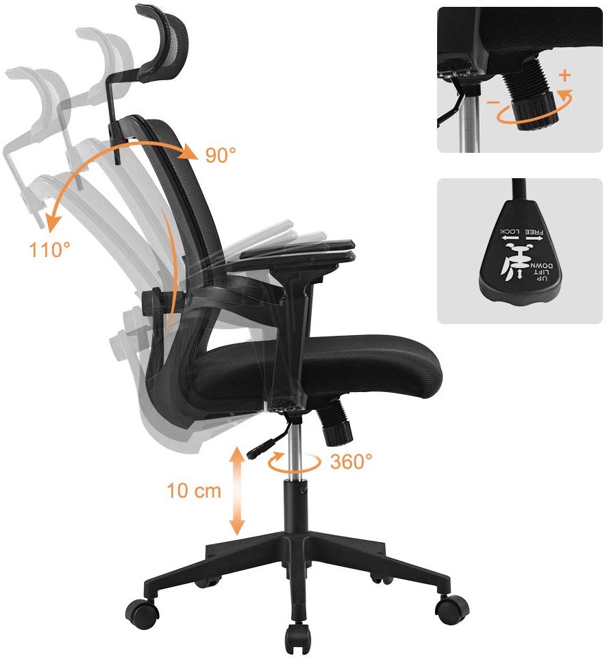 Sedia per Ufficio con Schienale Alto e Poggiatesta Regolabile Nero - immagine 8