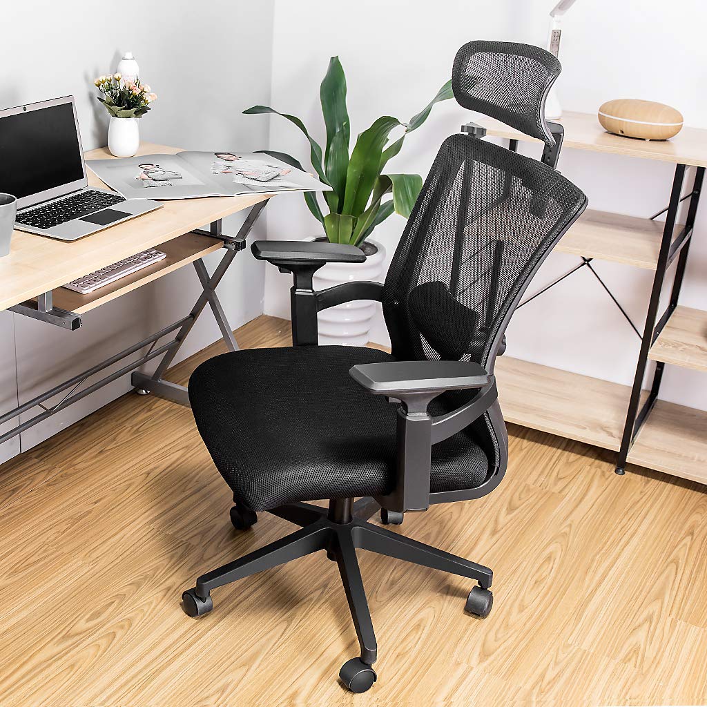 Sedia per Ufficio con Schienale Alto e Poggiatesta Regolabile Nero - immagine 4