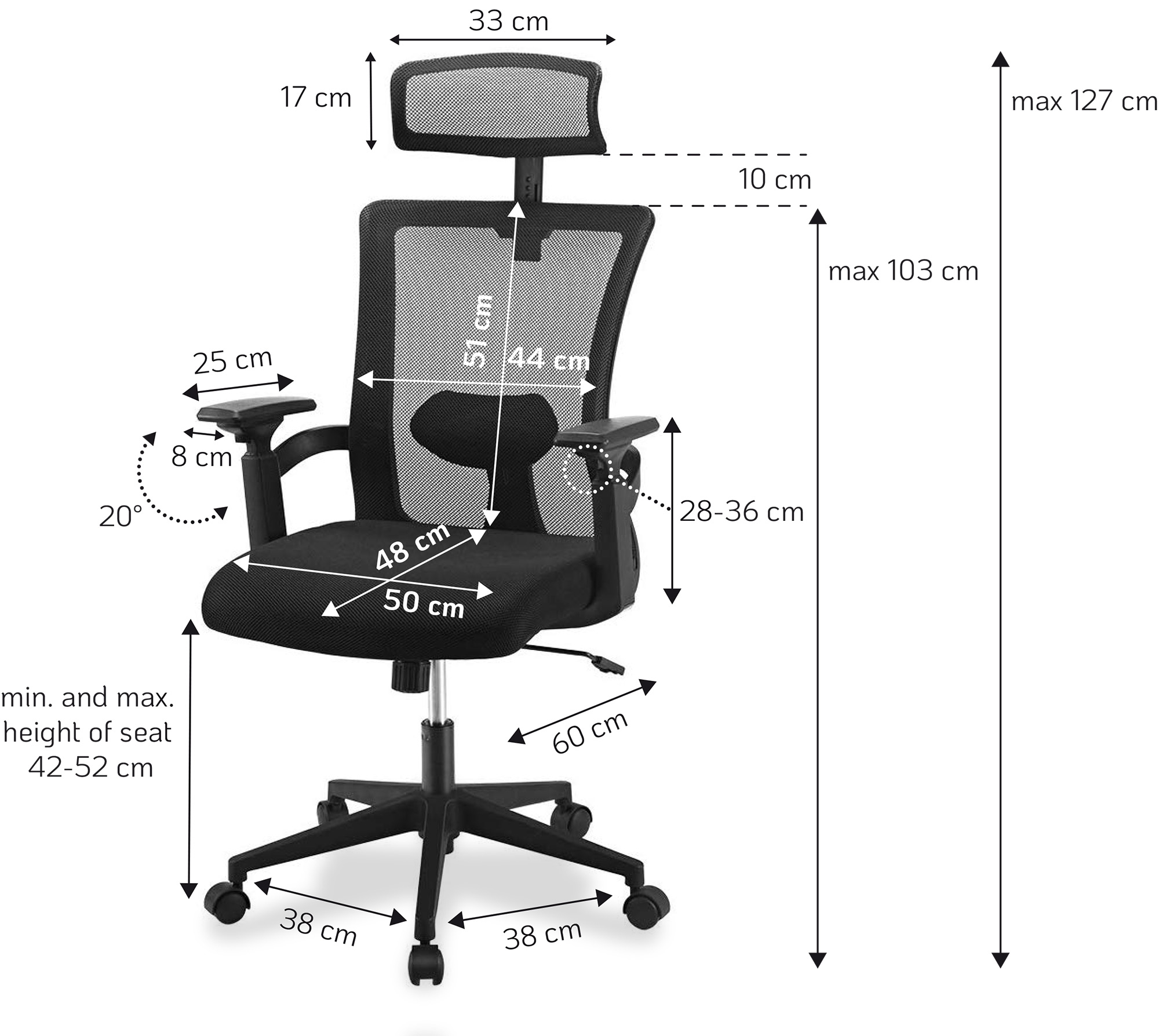 Sedia per Ufficio con Schienale Alto e Poggiatesta Regolabile Nero - immagine 2