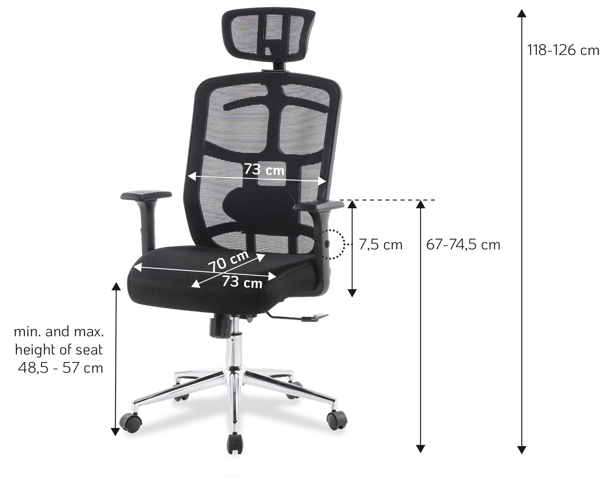 Sedia per Ufficio con Schienale Alto, Poggiatesta e Base Cromata Nero - immagine 3