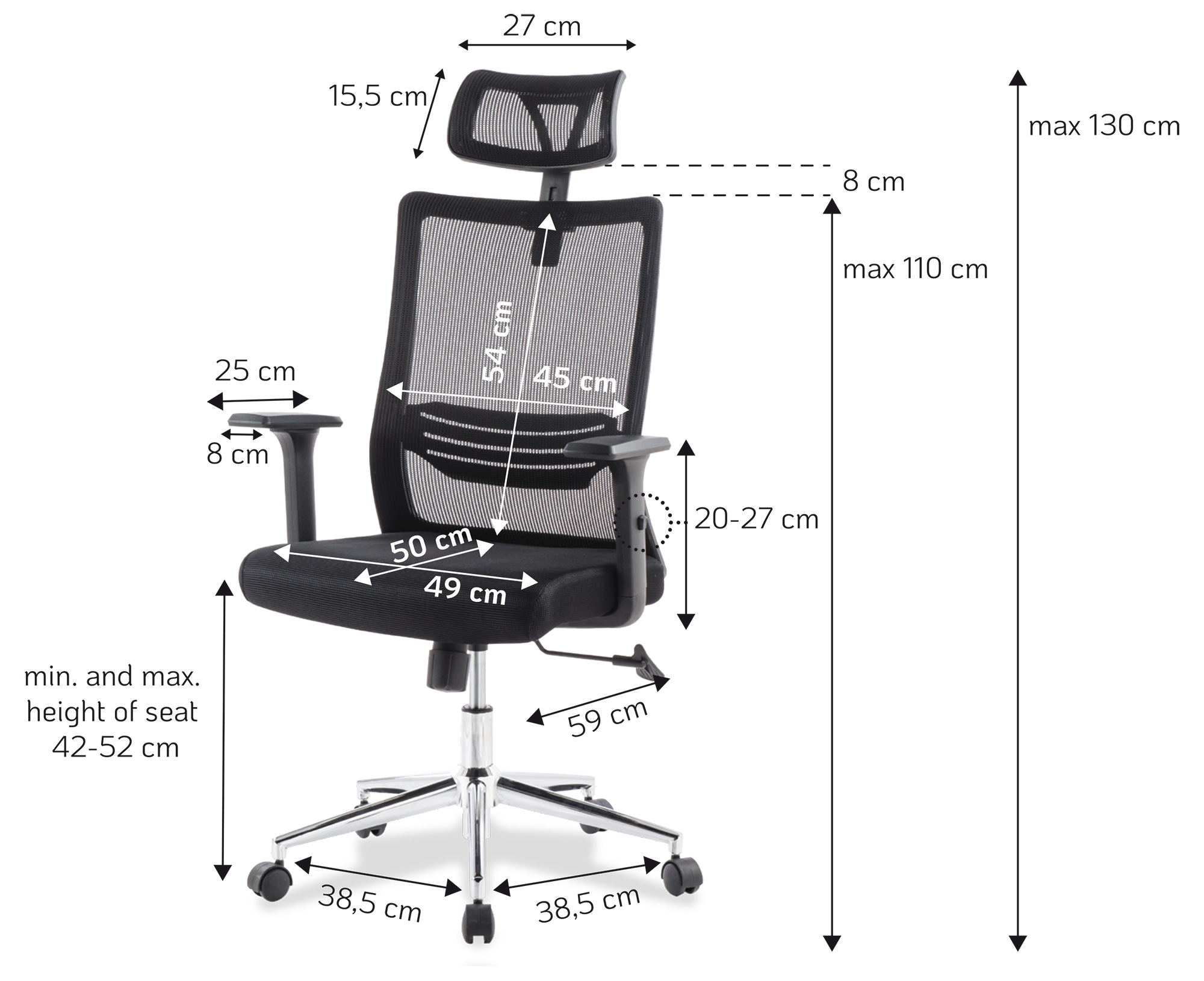 Sedia per Ufficio con Schienale Alto Poggiatesta e Base Cromata Nero - immagine 2