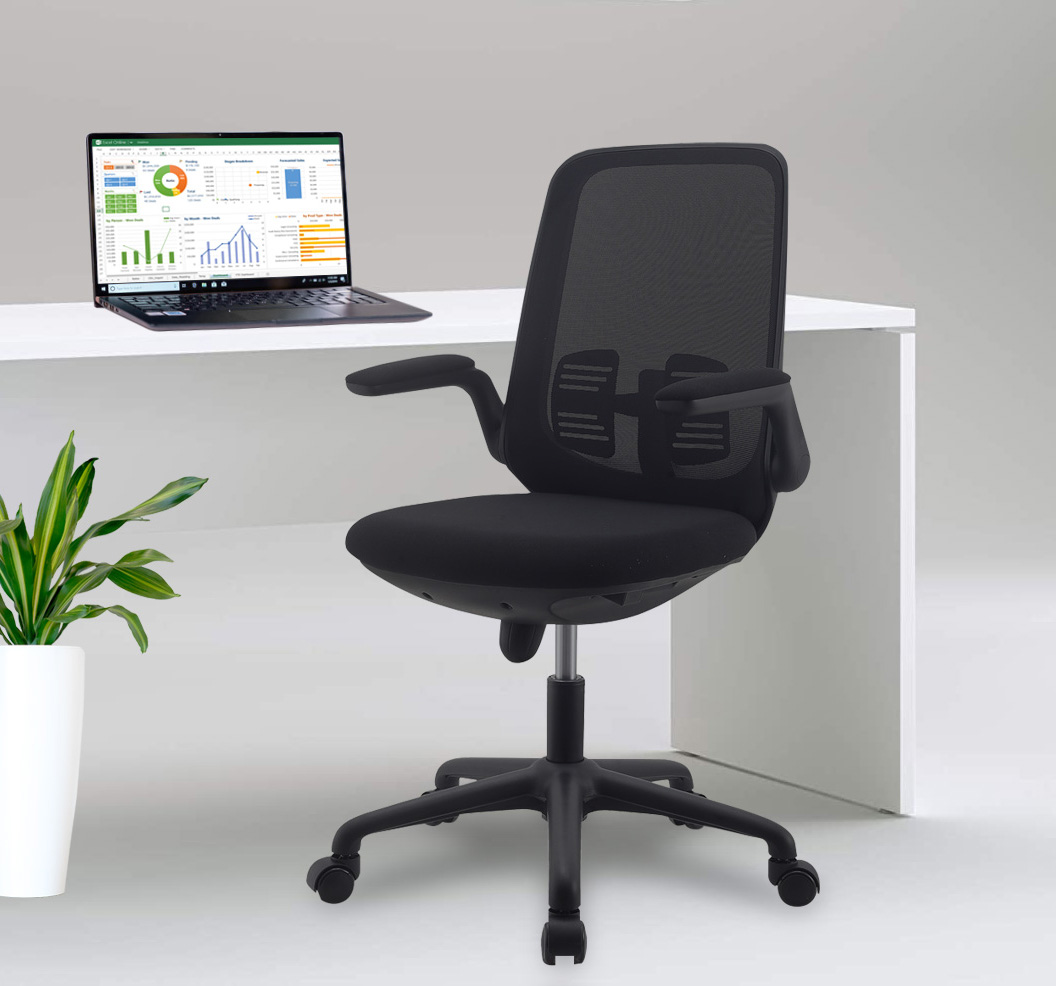 Sedia per Ufficio Regolabile in Altezza con Braccioli Pieghevoli Nera - immagine 4