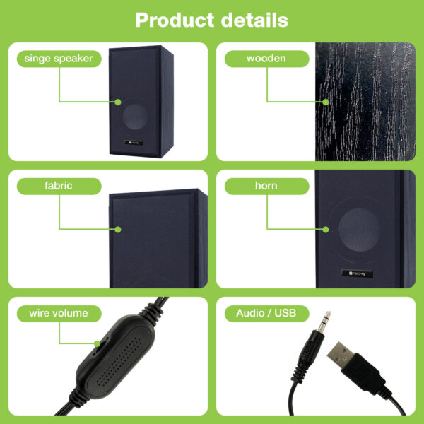 Set Altoparlanti in Legno per Notebook e PC USB2.0 e Jack 3,5mm - immagine 4