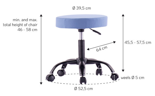 Sgabello Girevole con Ruote Altezza Regolabile Tessuto Sfoderabile Blu - immagine 2