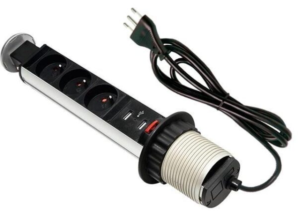 Multipresa da Scrivania 3 vie Pop-Up a Scomparsa con 2 USB - immagine 2