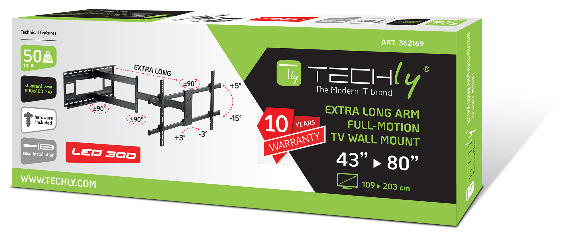 Staffa a Muro Braccio Estensibile fino a 1015 mm per LCD 43-80'' Nero - immagine 2