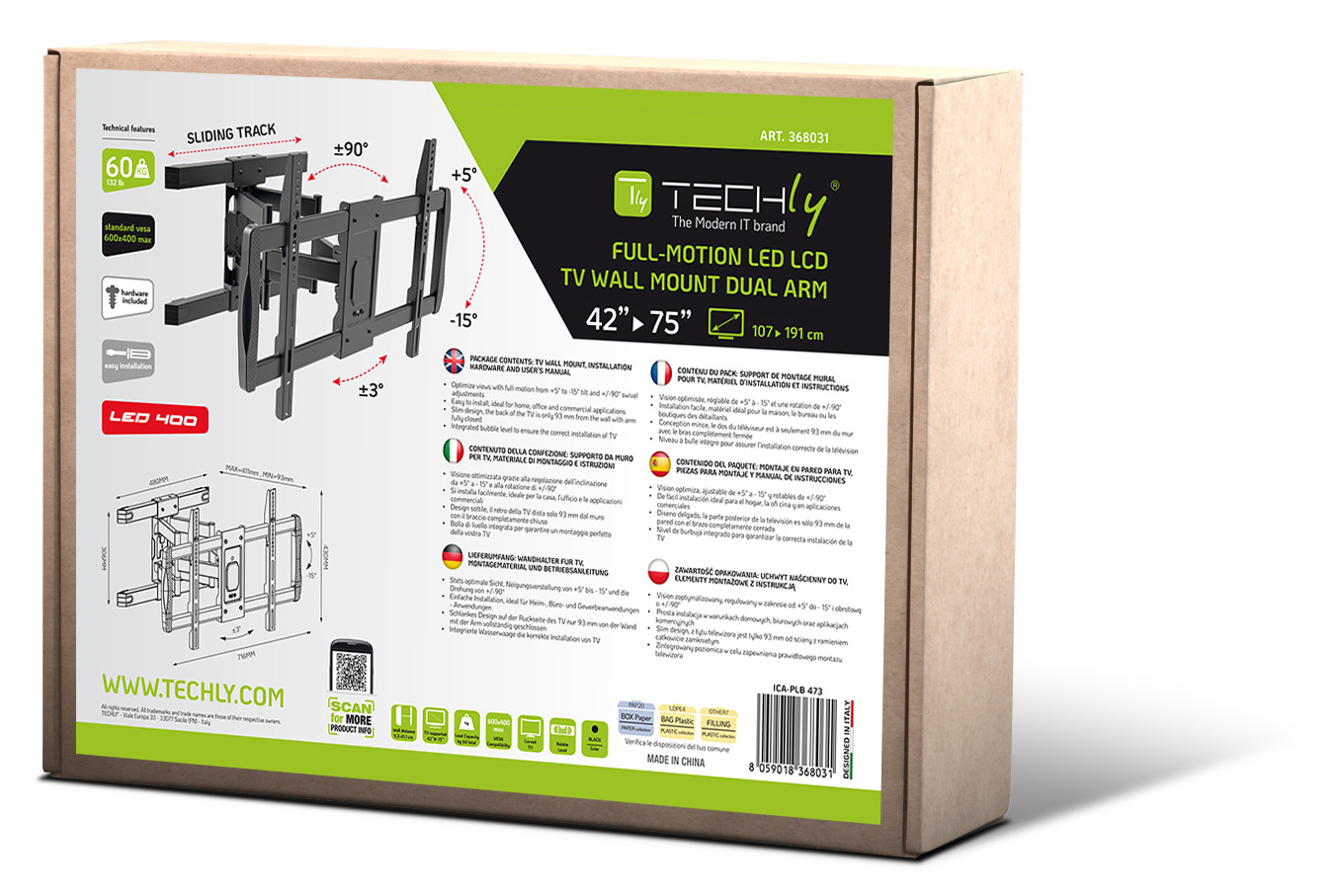 Staffa a Muro con Doppio Braccio per TV LCD 42-75'' Full-Motion - immagine 2