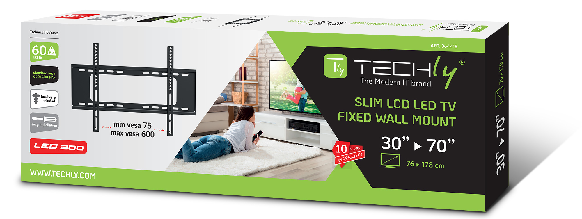 Staffa a Muro Fissa Slim TV LED LCD 30-70'' Nero - immagine 2