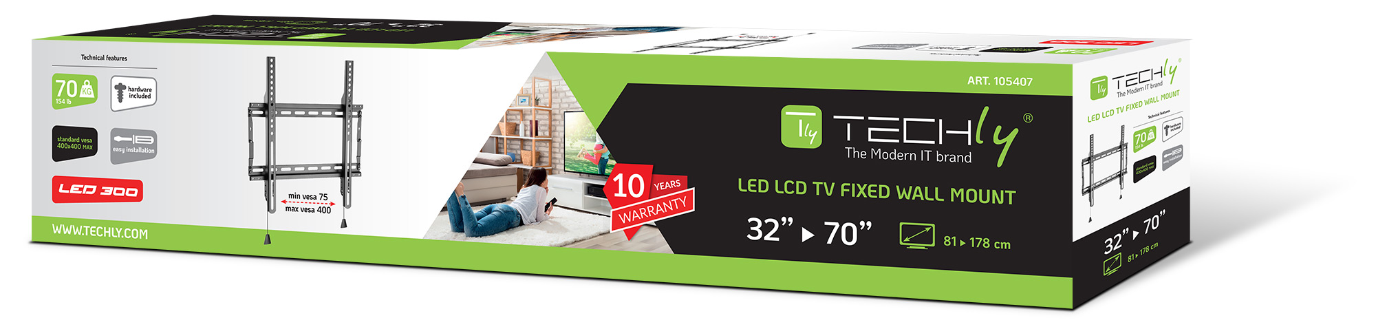 Staffa a muro fissa TV LED LCD 32-70'' robusta e pieghevole - immagine 2