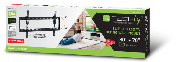 Staffa a Muro Inclinabile TV LED LCD 30-70'' Nero - immagine 2