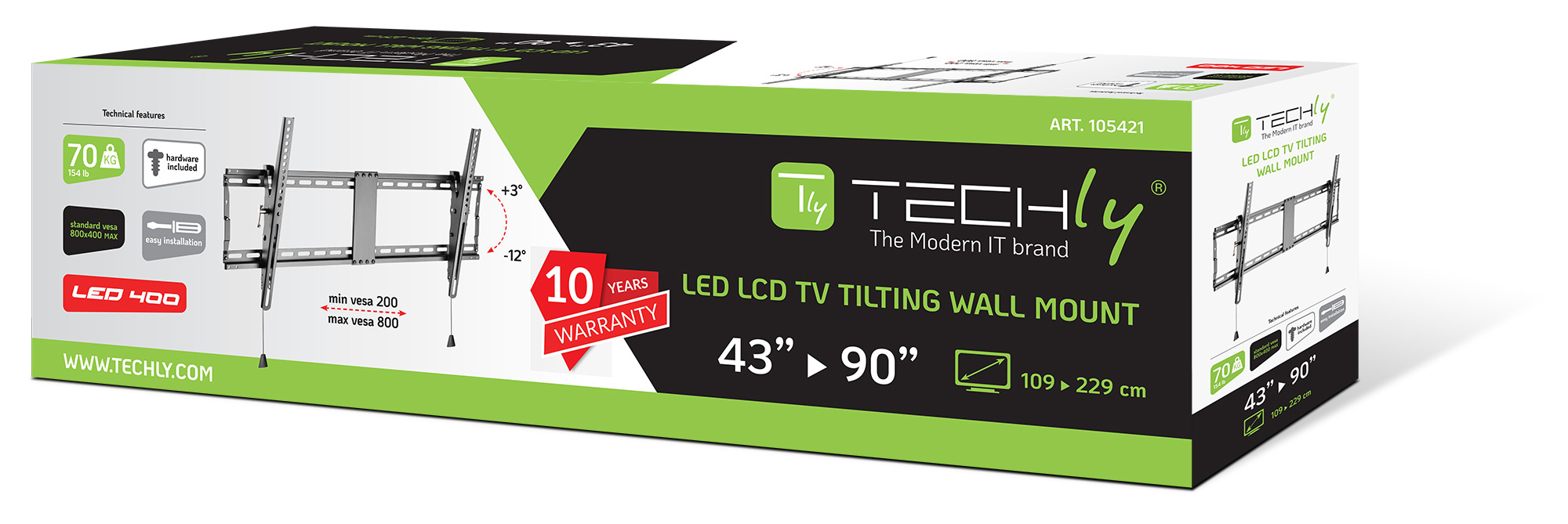 Staffa a muro inclinabile TV LED LCD 43-90'' robusta e pieghevole - immagine 2
