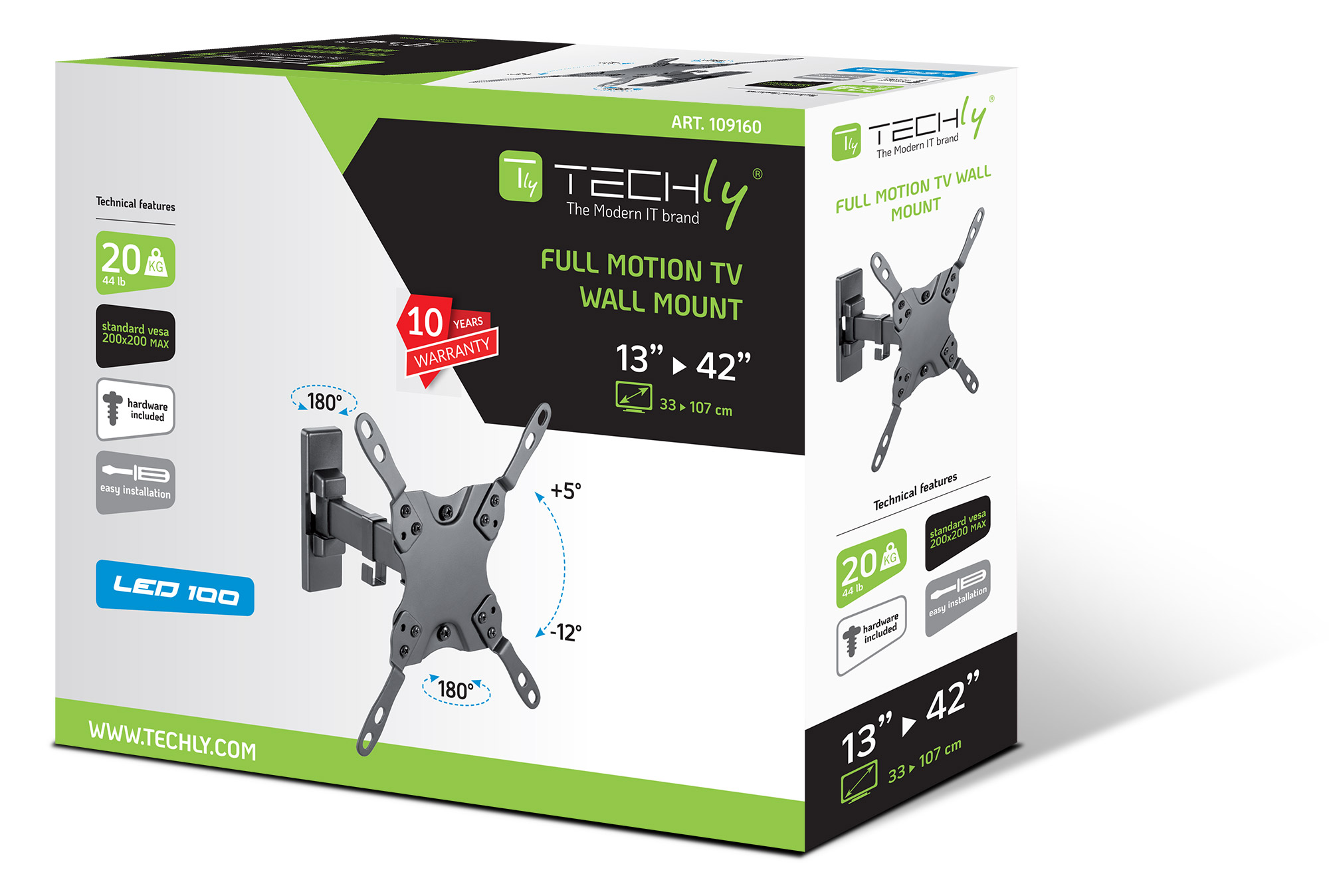 Staffa a Muro Universale 2 Snodi per TV LED-LCD 13-42'' Nero - immagine 2