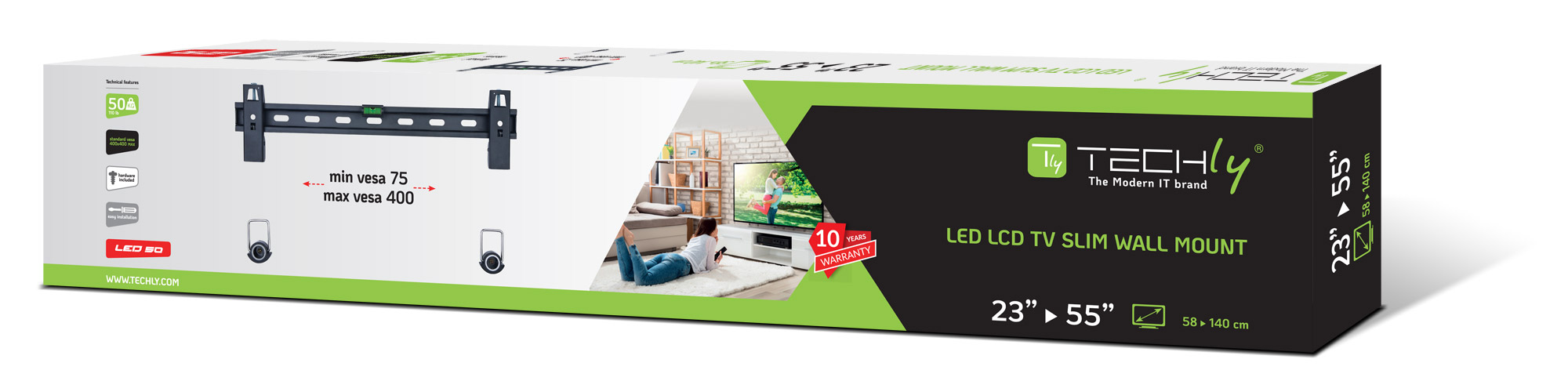 Staffa Muro Fissa Slim con Distanziali TV LED LCD 23-55'' Nero - immagine 2