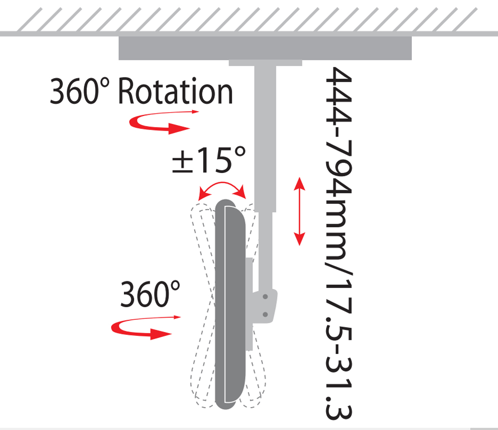 Staffa telescopica per installazione TV LED/LCD a soffitto - immagine 3