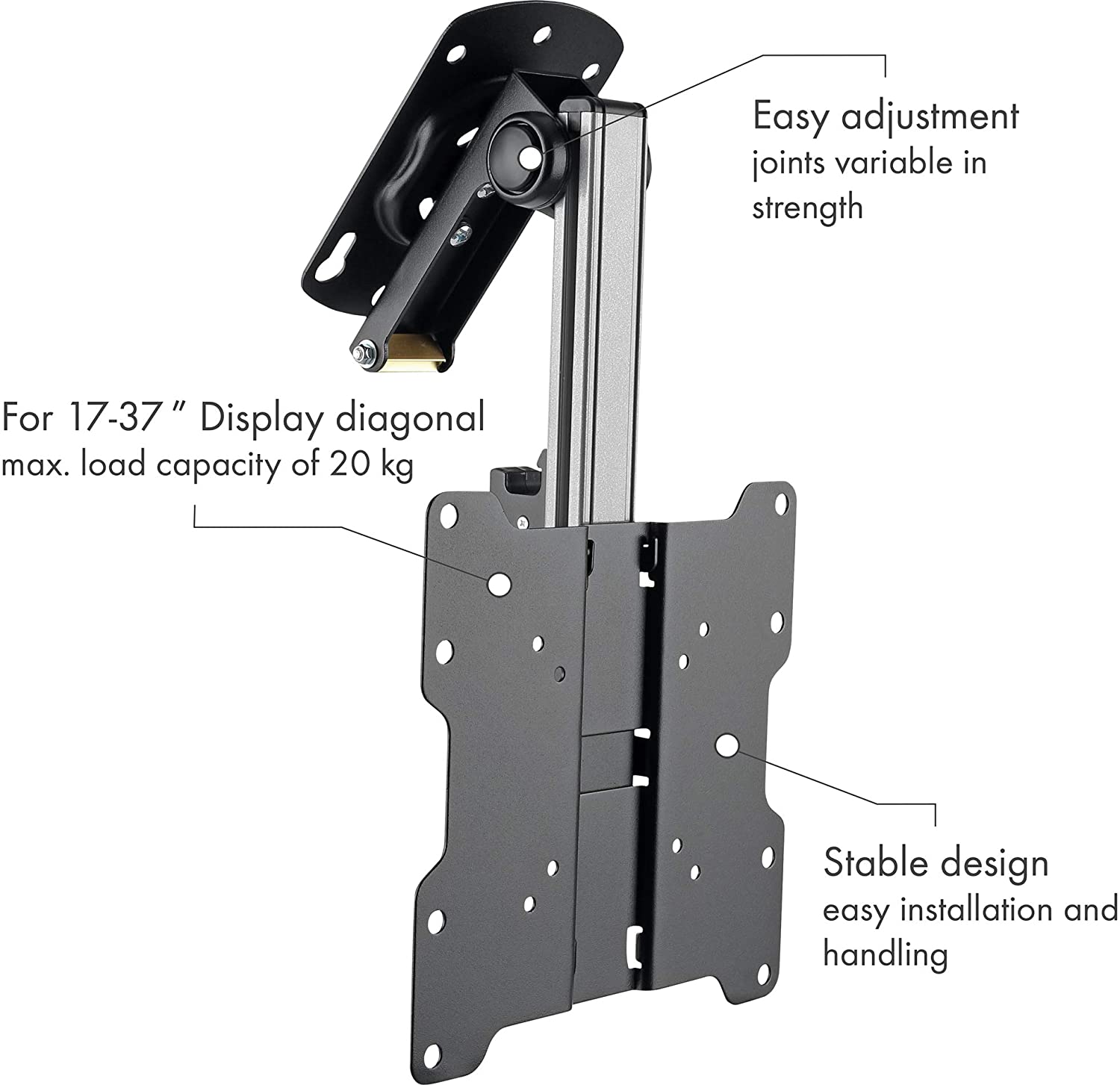 Staffa TV da Soffitto Dritto e Inclinato per TV LED/LCD 17''-37'' Nero - immagine 7