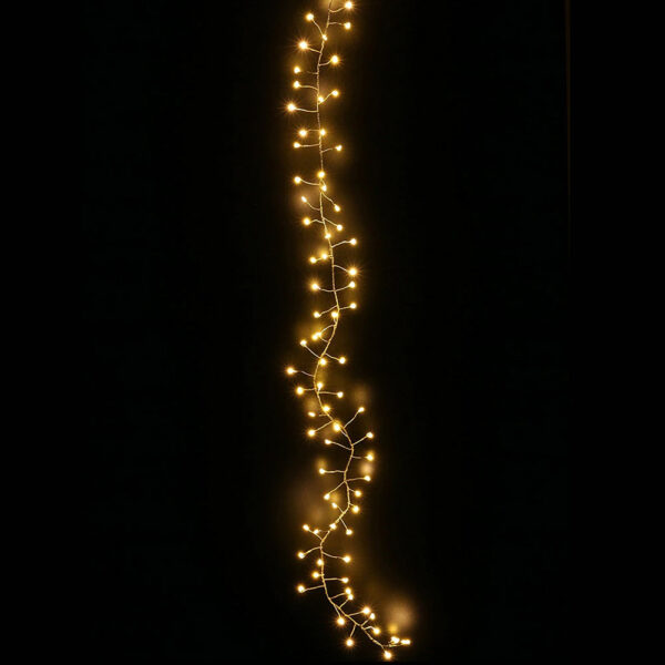 Stringa di 50 Luci LED a Grappolo di Filo d'argento Bianco Caldo IP44 - immagine 4
