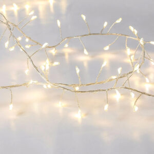 Stringa di 50 Luci LED a Grappolo di Filo d'argento Bianco Caldo IP44