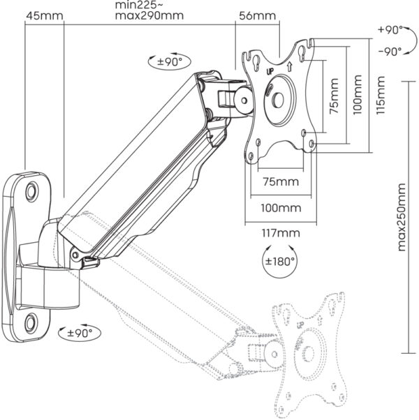 Supporto a Muro con Molla per TV 17-32'' Estensione 39 cm - immagine 2