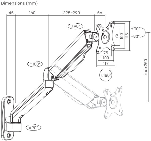 Supporto a Muro con Molla per TV 17-32'' Estensione 55,1 cm - immagine 2