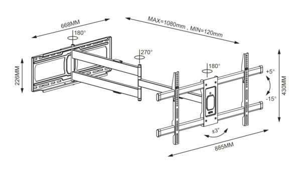 Supporto a Muro Extra Long Full Motion per TV 42-80'' - immagine 3