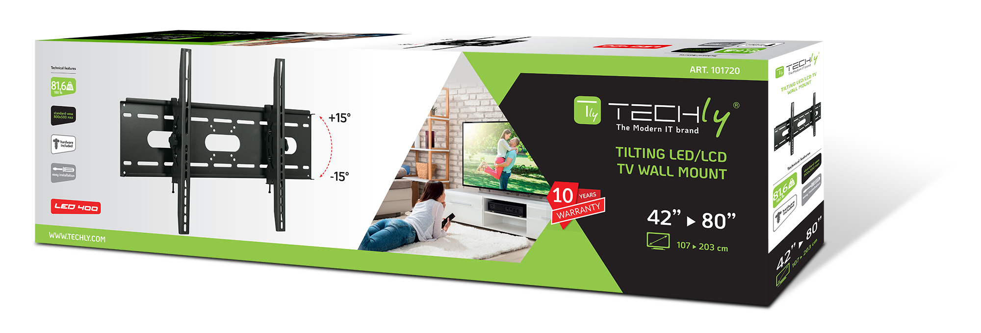 Supporto a Muro Inclinabile per TV LED LCD 42-80'' Nero - immagine 2