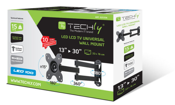 Supporto a Muro per TV LED LCD 13-30'' Full-Motion Nero - immagine 2