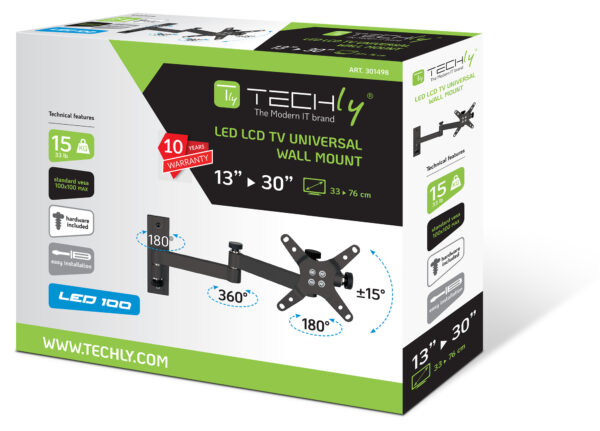 Supporto a muro per TV LED LCD 13-30'' inclinabile 3 snodi nero - immagine 2